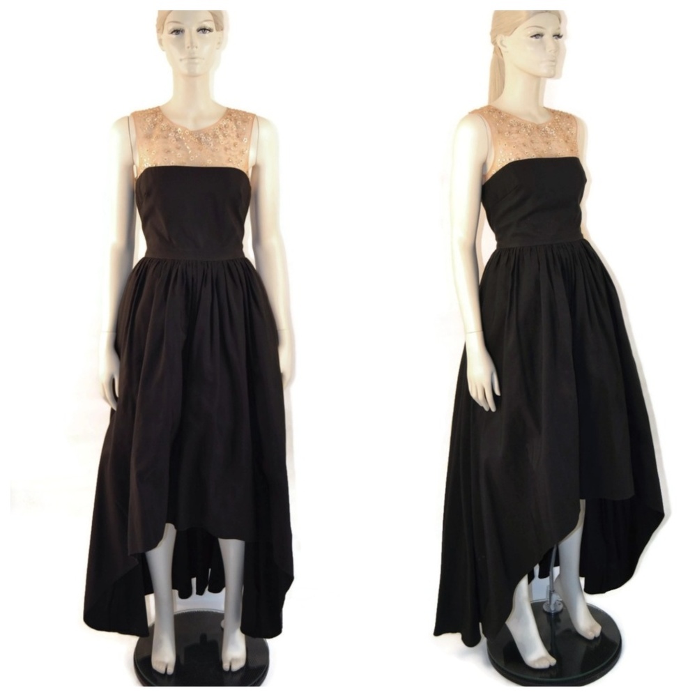 Marchesa Notte Black Silk High Low Mesh Dress 4